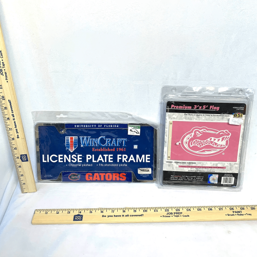 License plate frame & pink gator flag